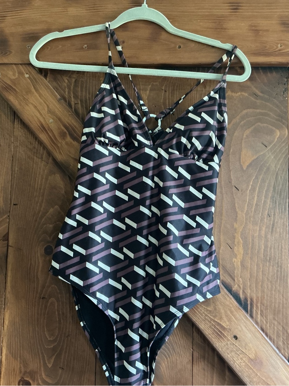 Cupshe Black, Purple & Cream Geometric One-Piece Swimsuitv,